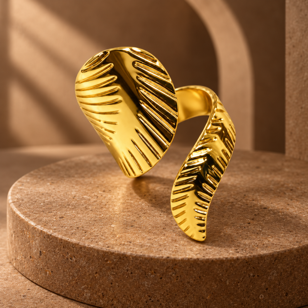 18K Gold-Plated Ribbed Wrap Ring