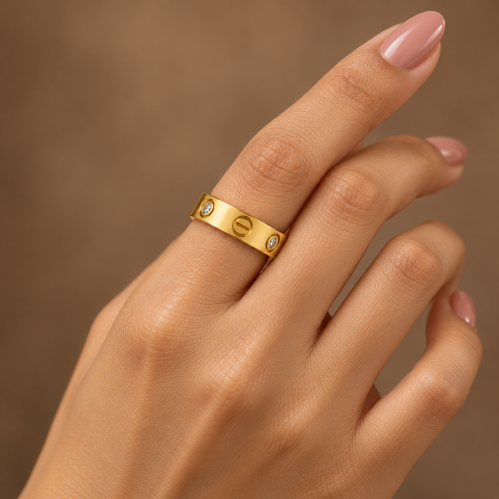 Screw Detail Gold Band Ring
