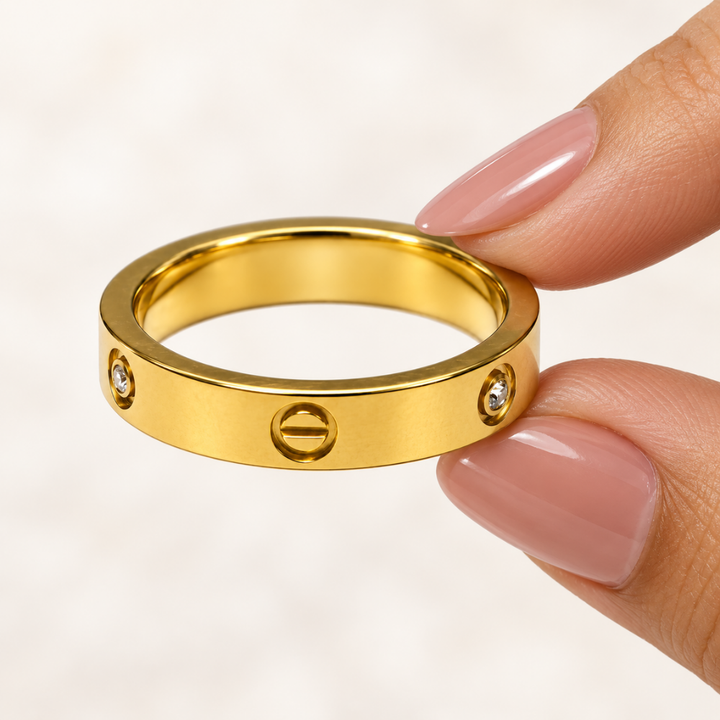 Screw Detail Gold Band Ring