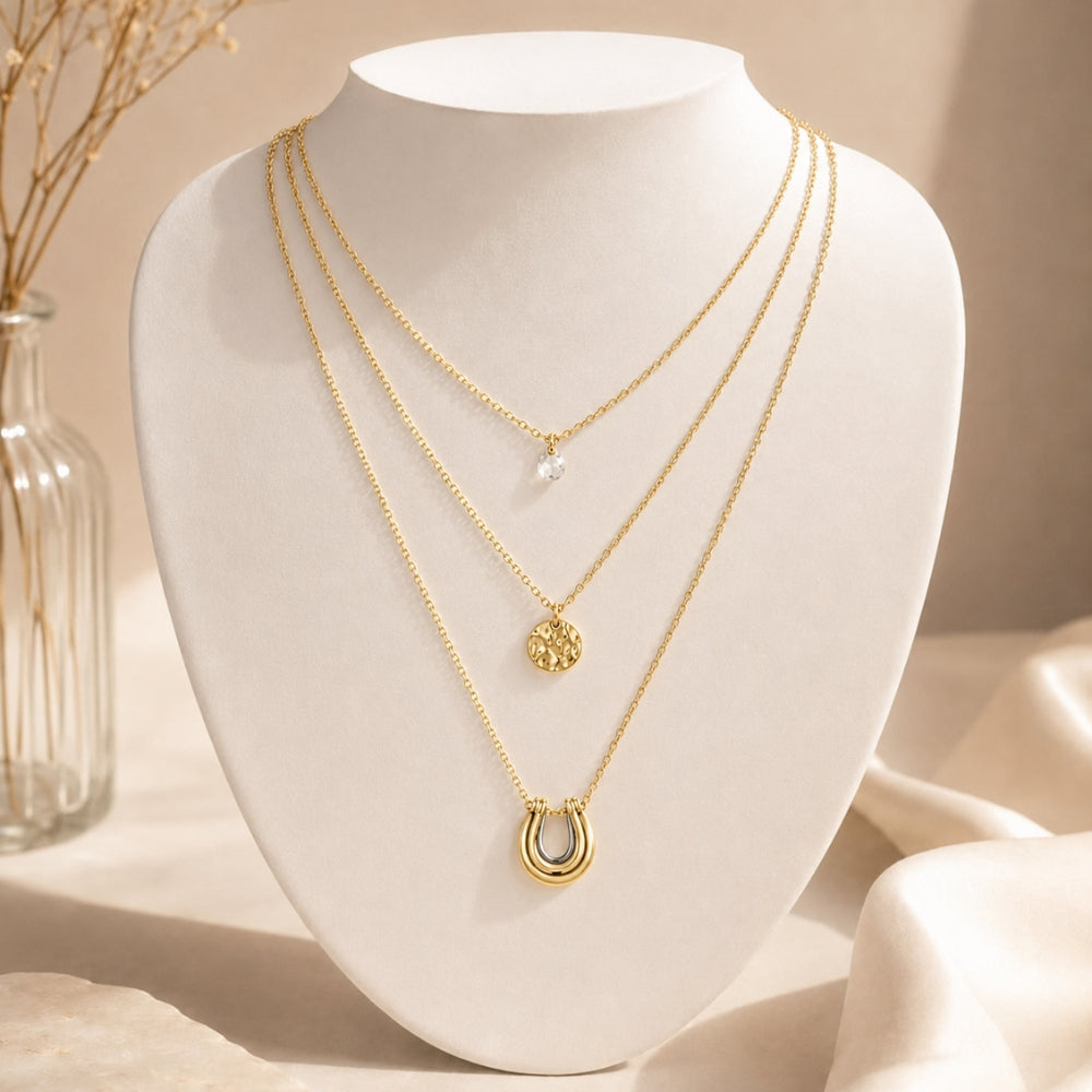 18K Gold-Plated Triple-Layer Pendant Necklace