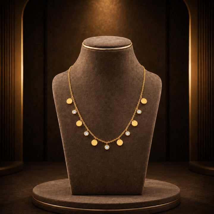 18K Gold-Plated Disc & Crystal Necklace