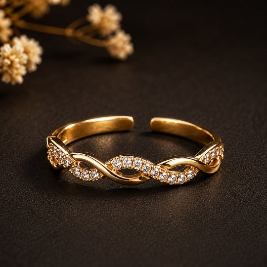18K Gold-Plated Twisted Crystal Ring