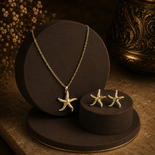 18K Gold-Plated Starfish Necklace & Earrings Set
