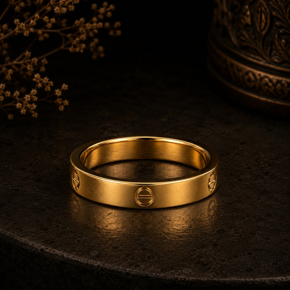 Screw Detail Gold Band Ring