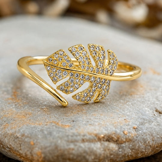 18K Gold-Plated Leaf Statement Ring