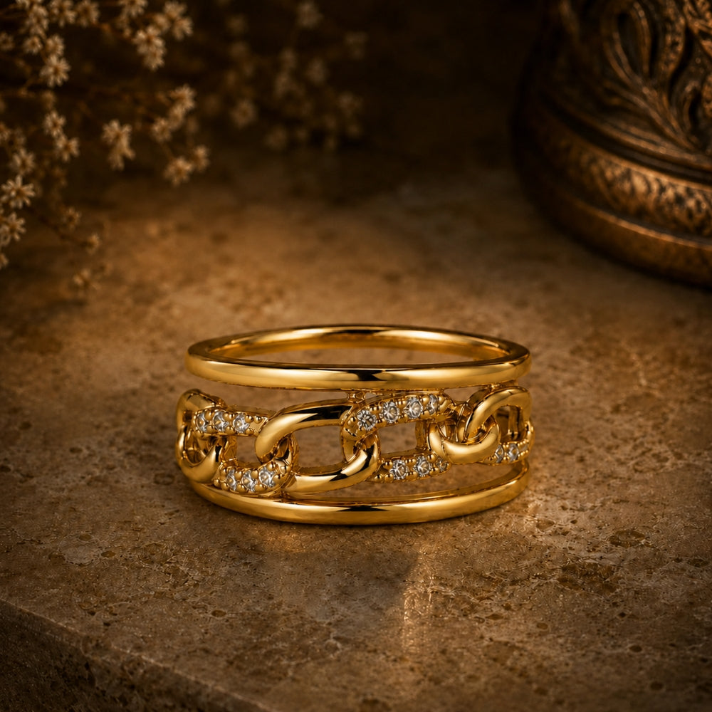 18K Gold-Plated Linked Crystal Ring
