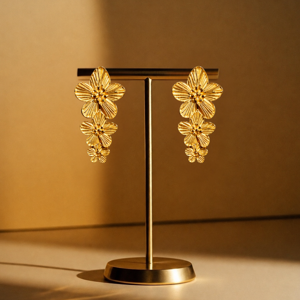 Golden Bloom Floral Stud Set