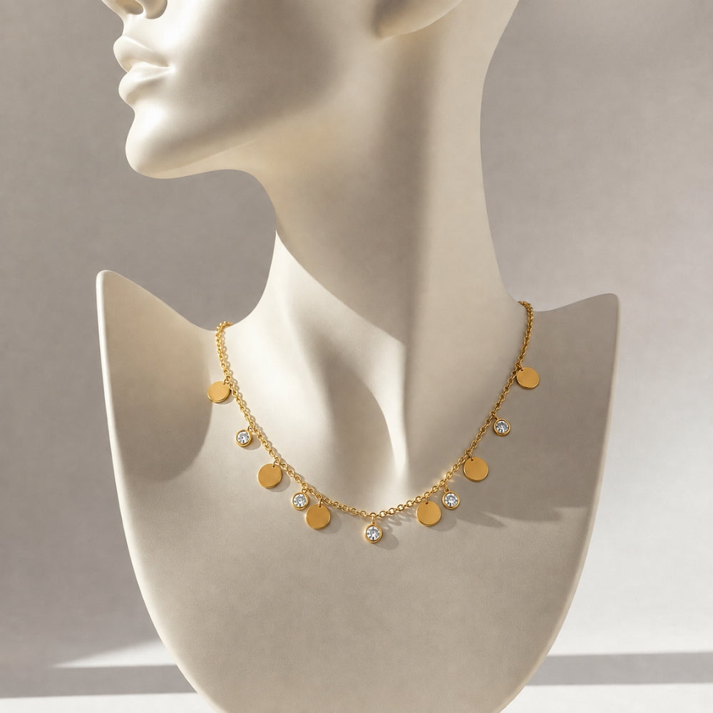 18K Gold-Plated Disc & Crystal Necklace