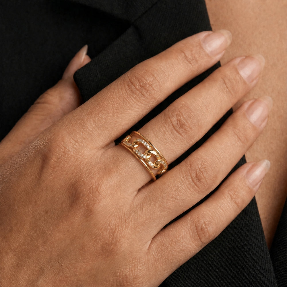 18K Gold-Plated Linked Crystal Ring