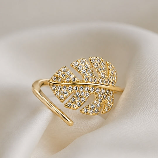 18K Gold-Plated Leaf Statement Ring