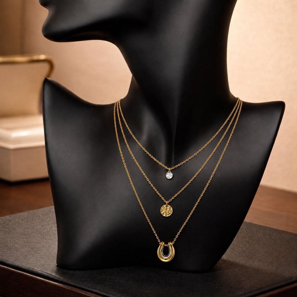 18K Gold-Plated Triple-Layer Pendant Necklace