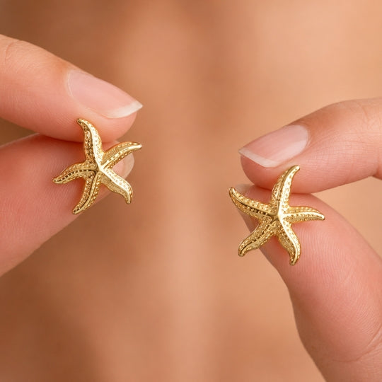18K Gold-Plated Starfish Necklace & Earrings Set
