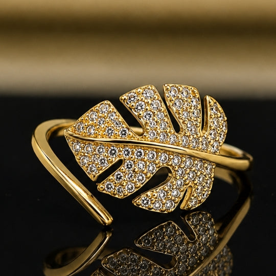 18K Gold-Plated Leaf Statement Ring