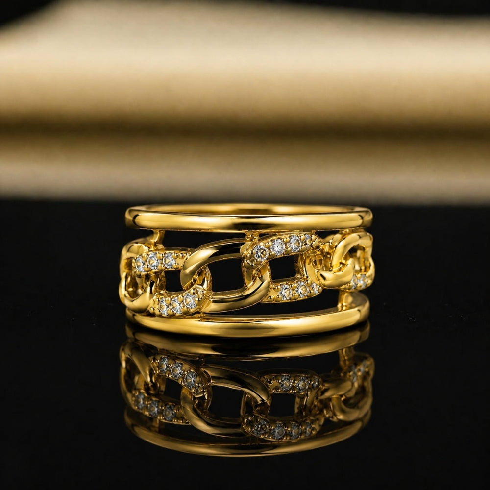18K Gold-Plated Linked Crystal Ring