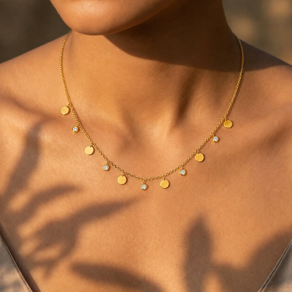 18K Gold-Plated Disc & Crystal Necklace