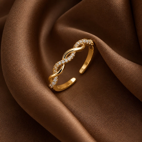 18K Gold-Plated Twisted Crystal Ring