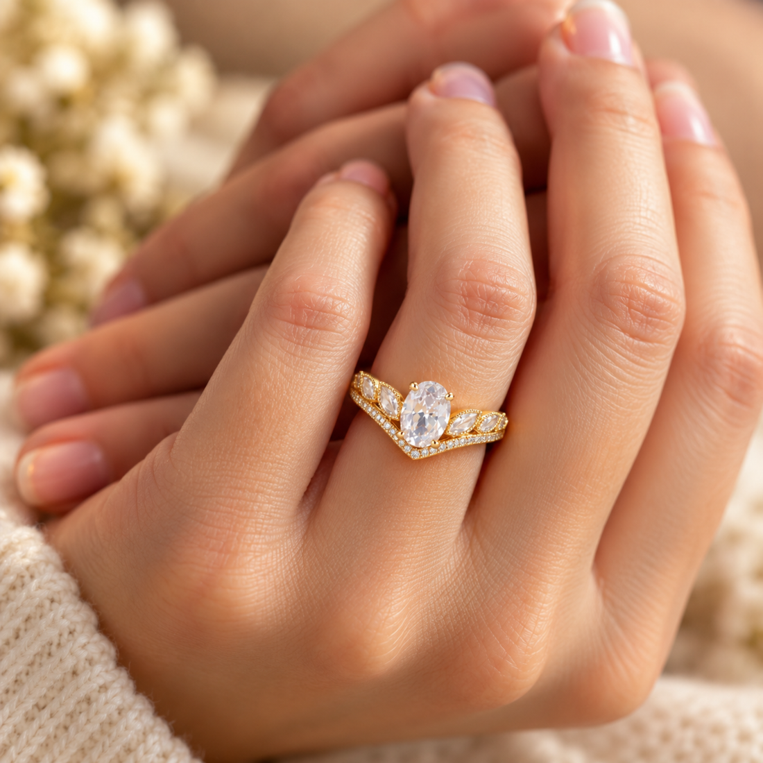 Golden Crystal Crown Ring
