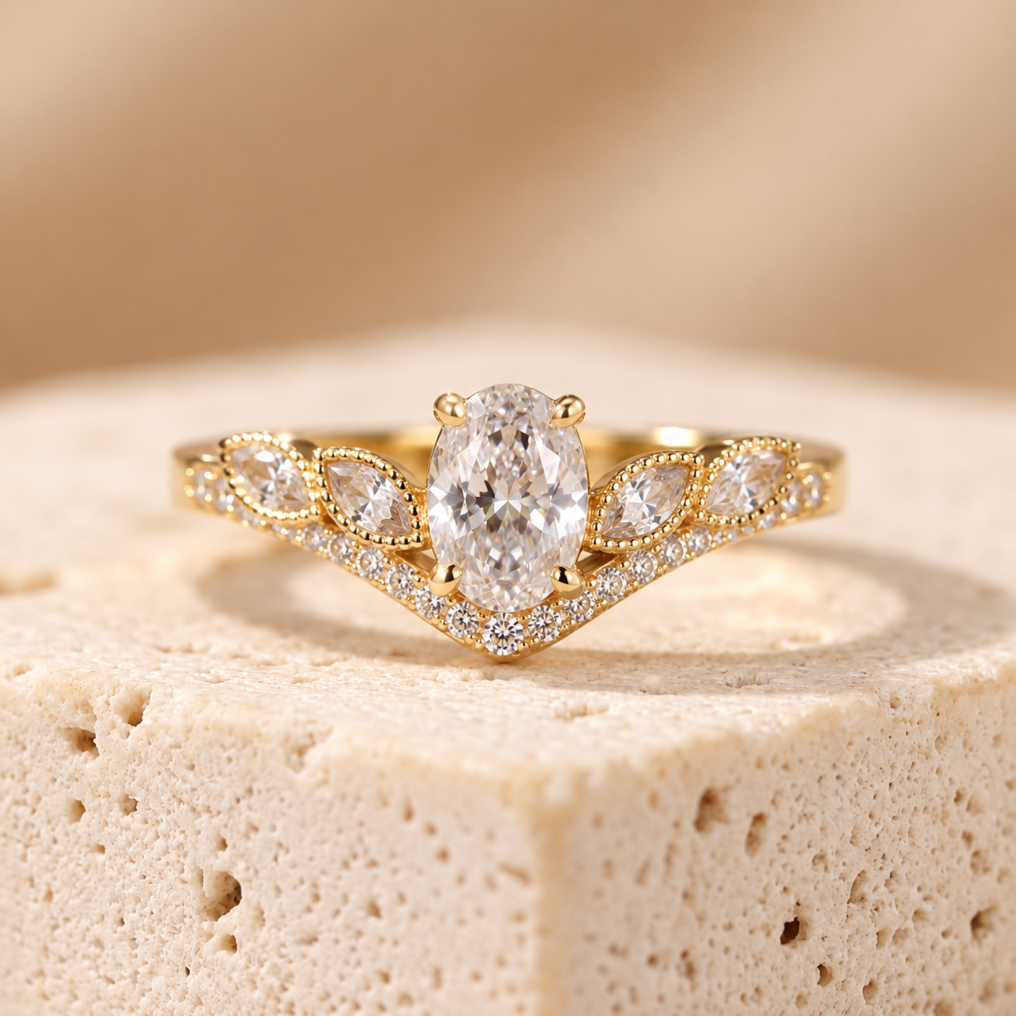 Golden Crystal Crown Ring