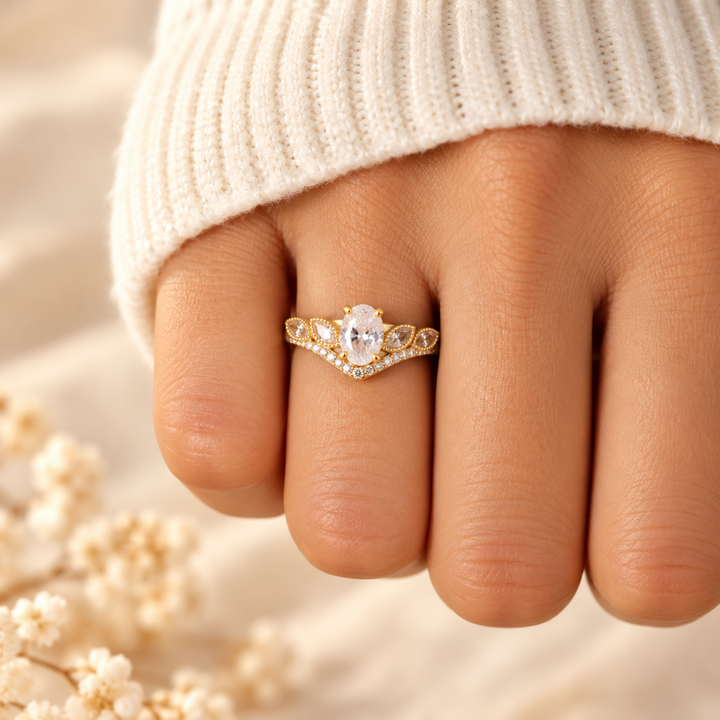 Golden Crystal Crown Ring
