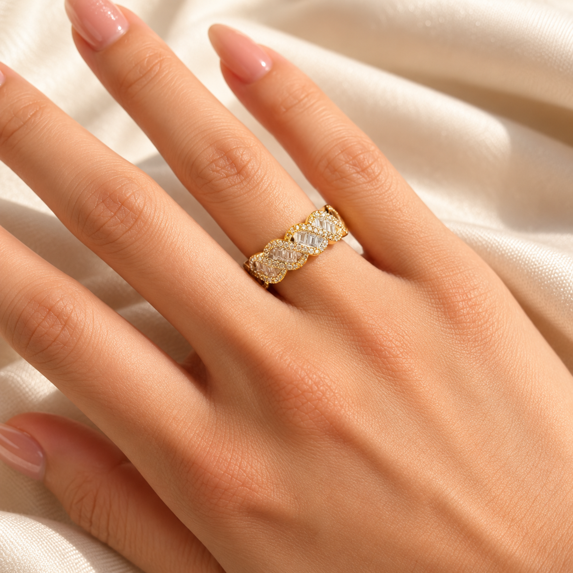 Golden Crystal Wave Band Ring