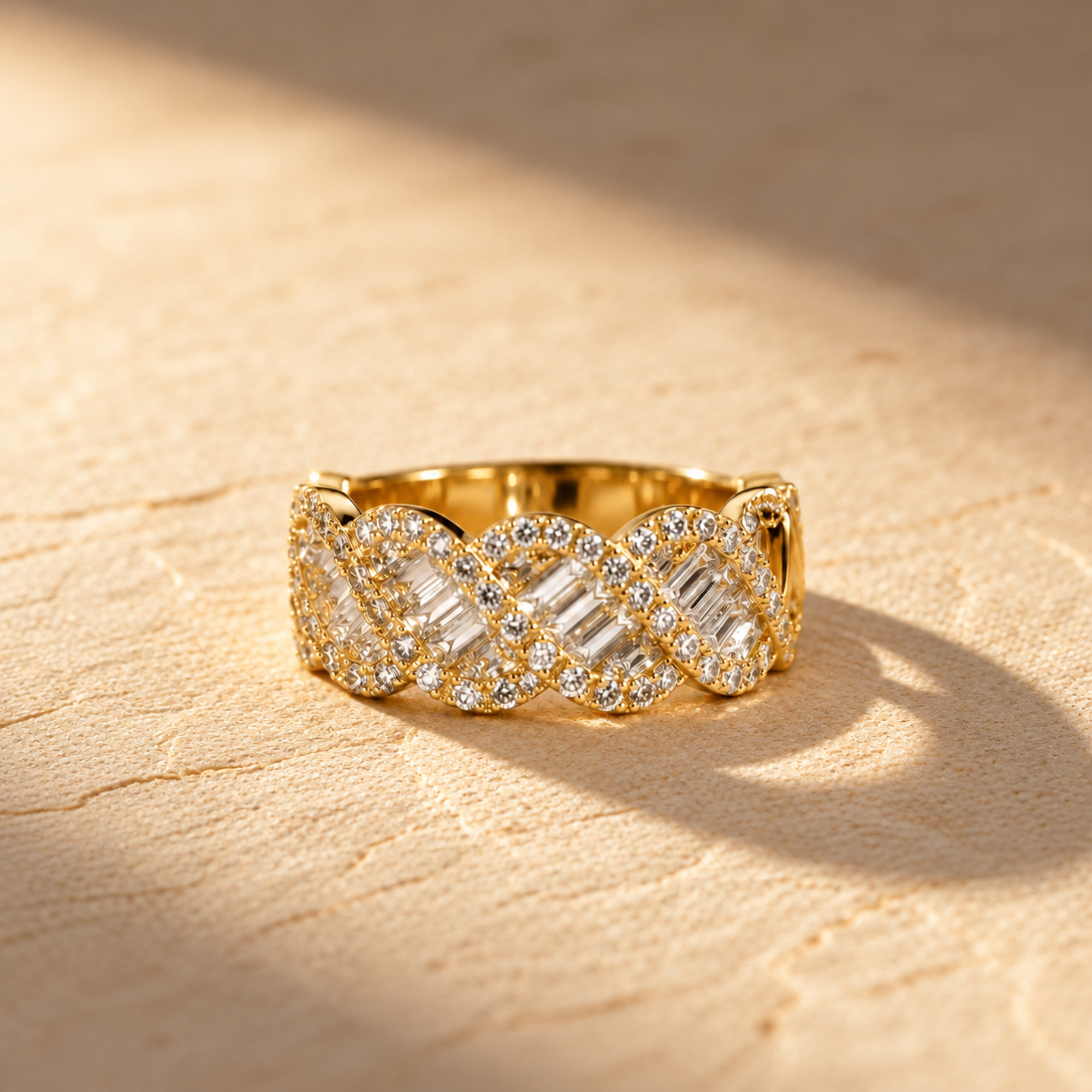 Golden Crystal Wave Band Ring
