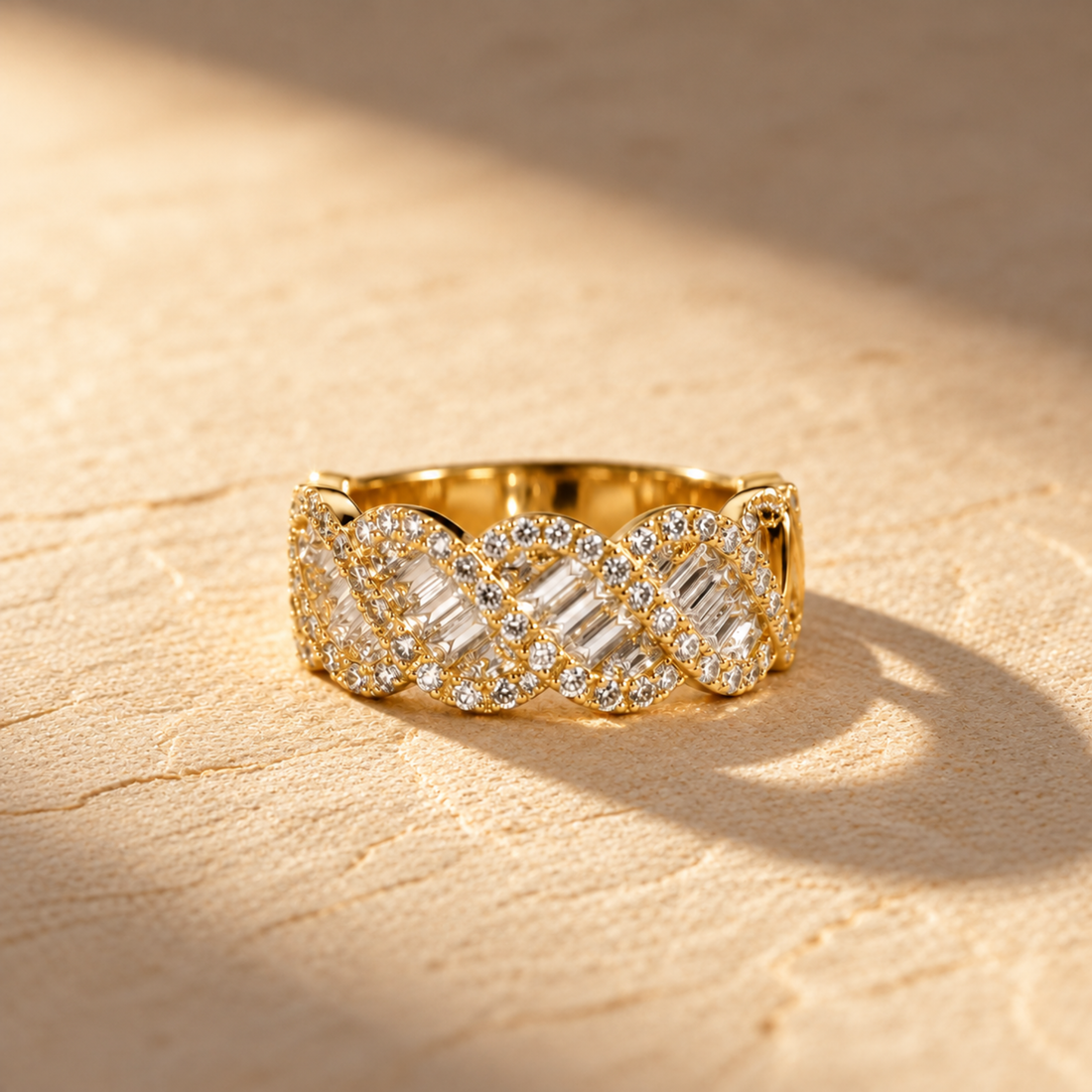 Golden Crystal Wave Band Ring