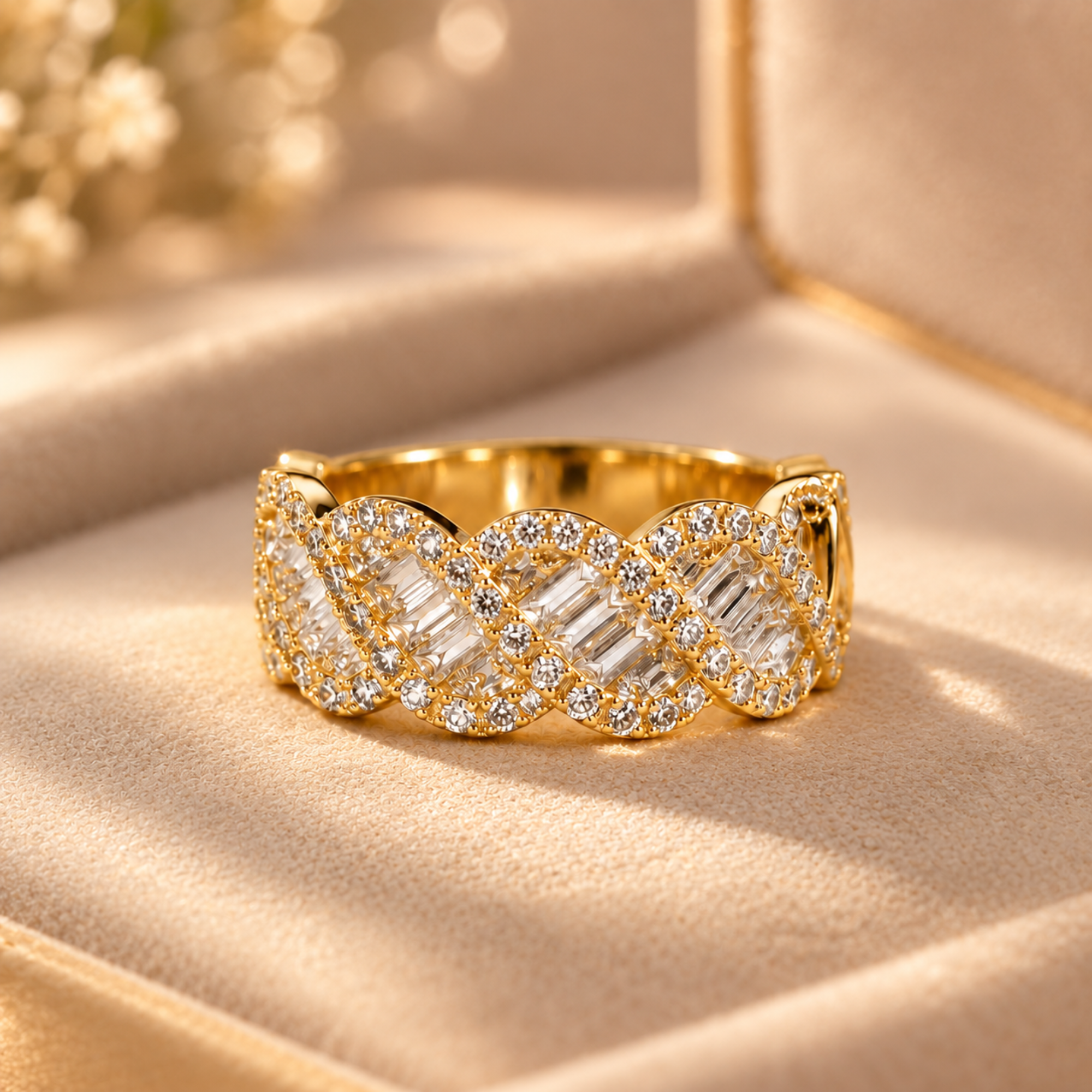 Golden Crystal Wave Band Ring