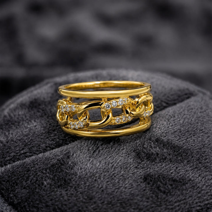 18K Gold-Plated Linked Crystal Ring