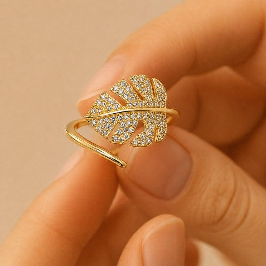 18K Gold-Plated Leaf Statement Ring