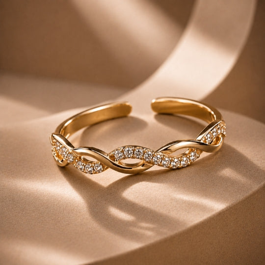 18K Gold-Plated Twisted Crystal Ring