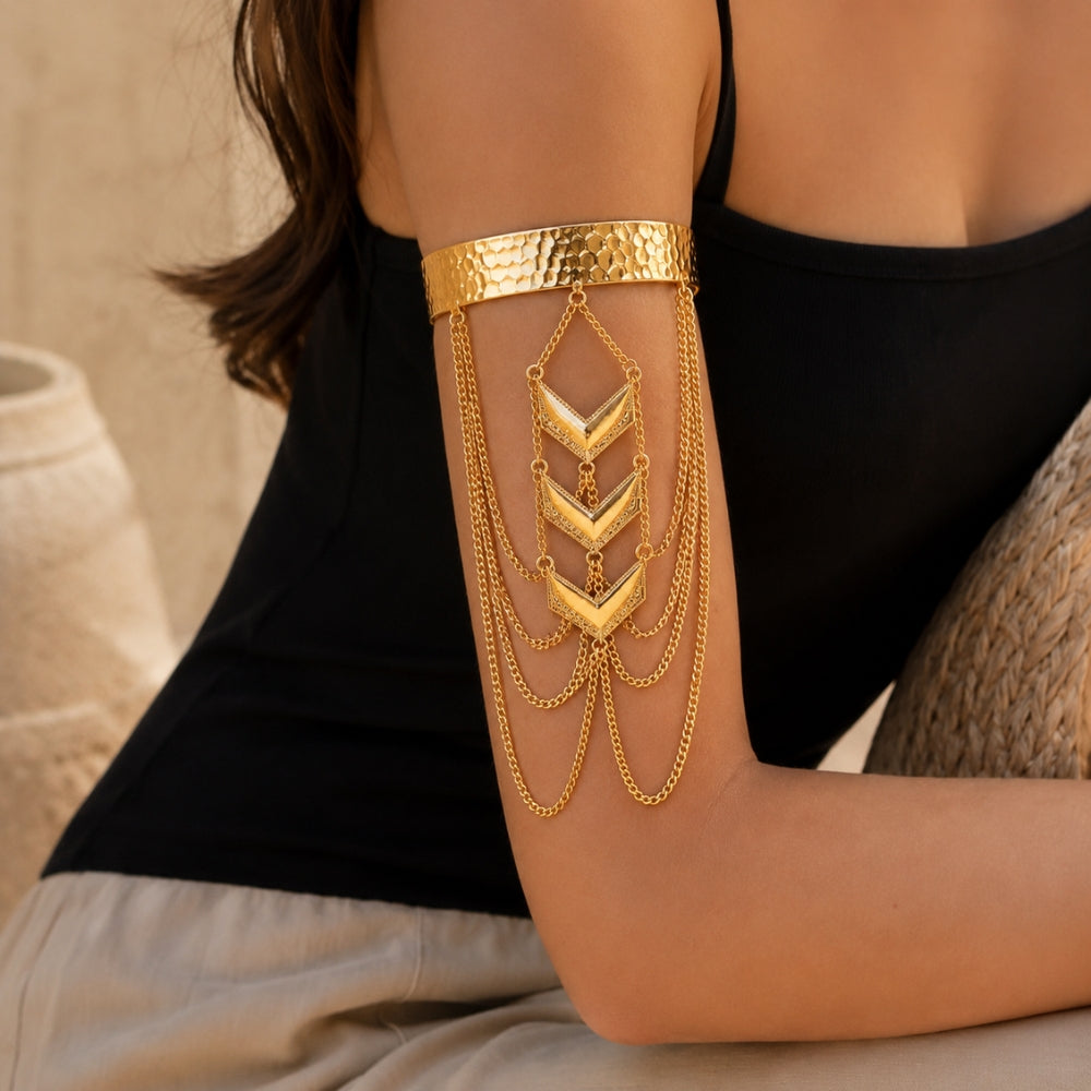18K Gold-Plated Layered Chevron Arm Cuff