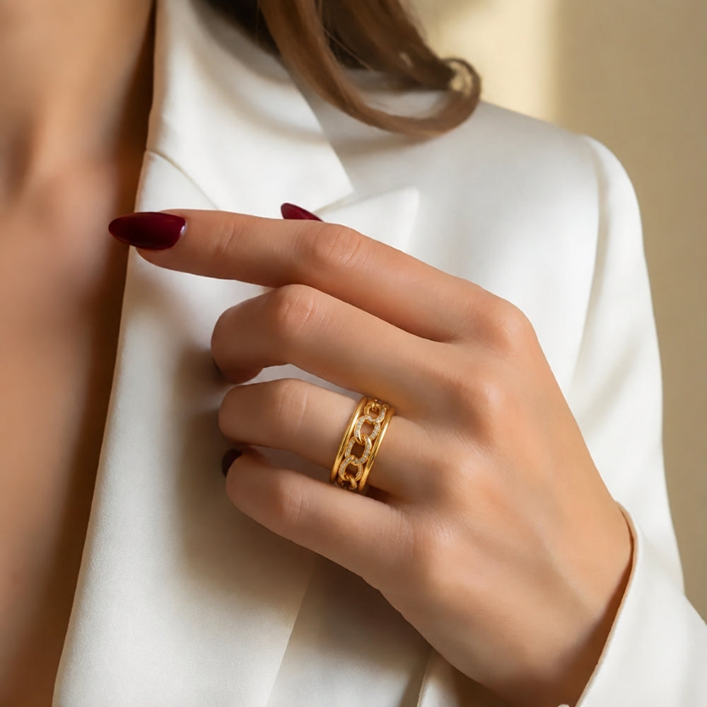 18K Gold-Plated Linked Crystal Ring