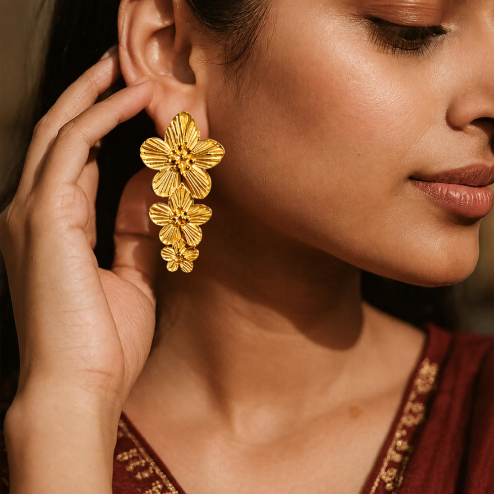 Golden Bloom Floral Stud Set