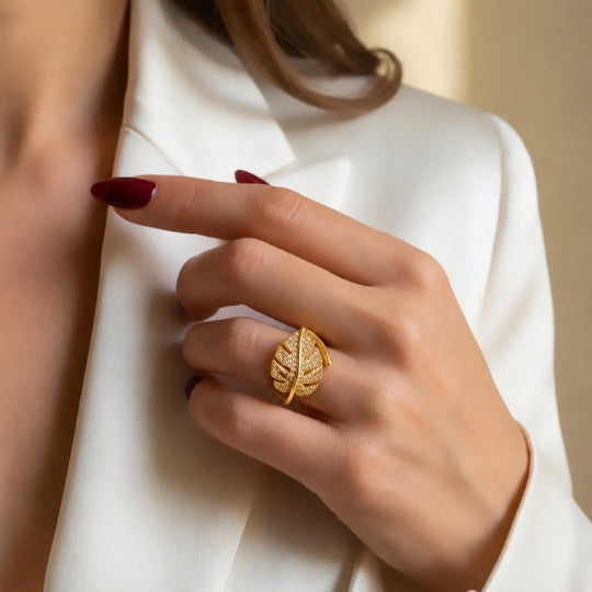 18K Gold-Plated Leaf Statement Ring