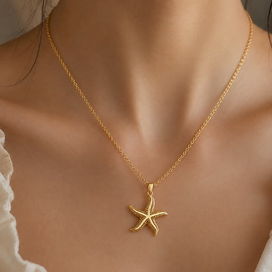 18K Gold-Plated Starfish Necklace & Earrings Set