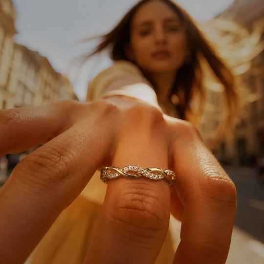 18K Gold-Plated Twisted Crystal Ring