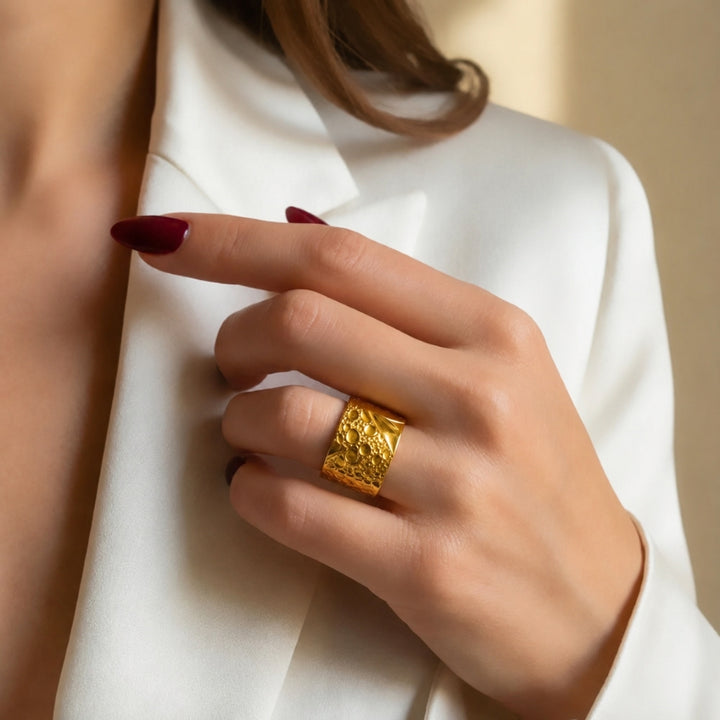 18K Gold-Plated Textured Band Ring