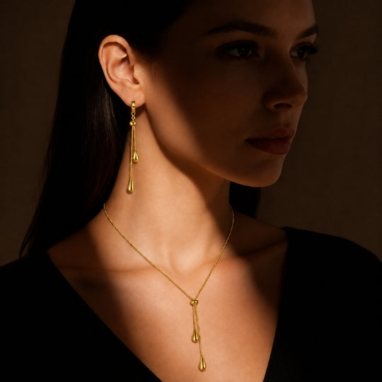 18K Gold-Plated Teardrop Necklace & Earrings Set