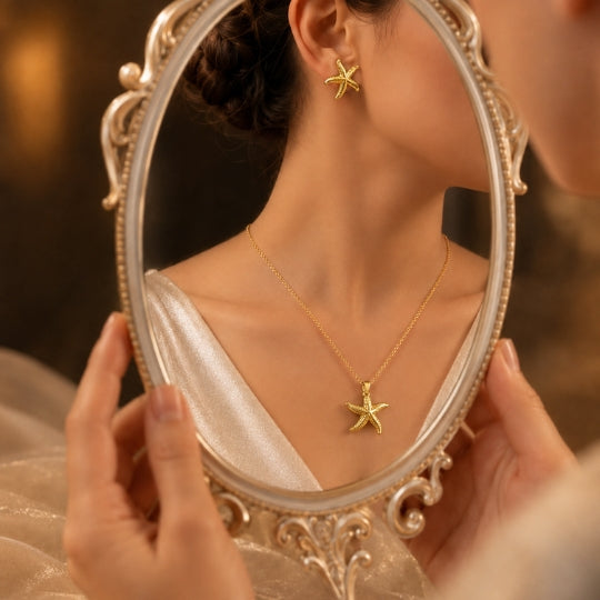 18K Gold-Plated Starfish Necklace & Earrings Set