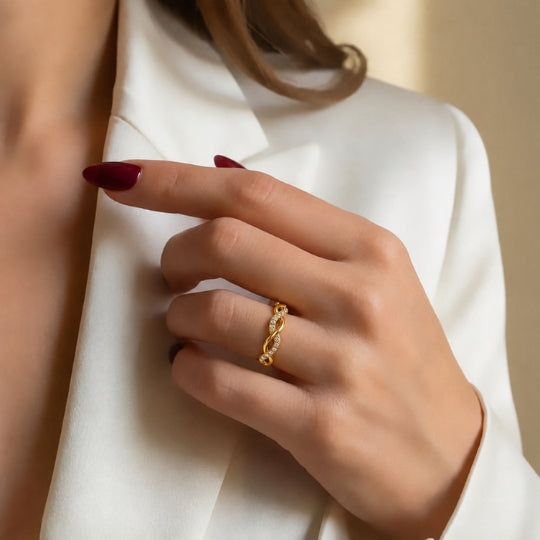 18K Gold-Plated Twisted Crystal Ring