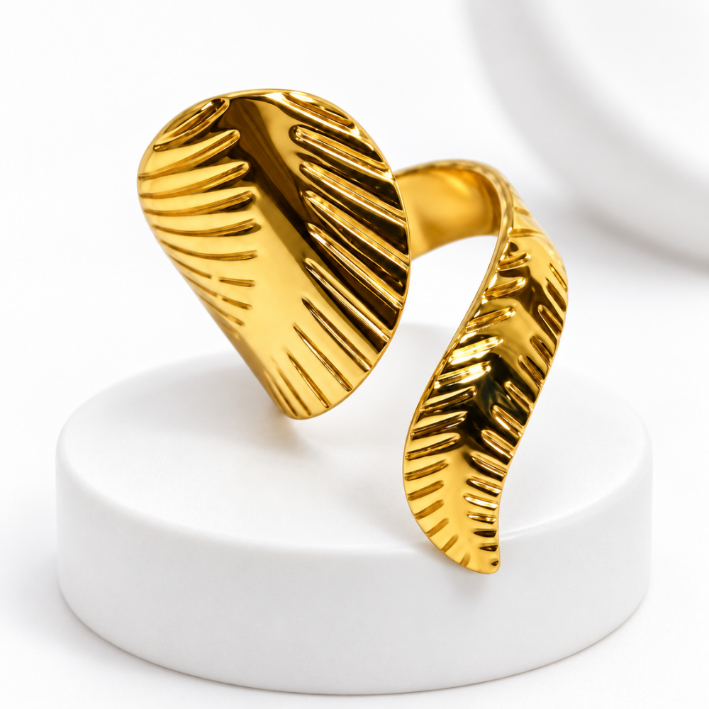 18K Gold-Plated Ribbed Wrap Ring