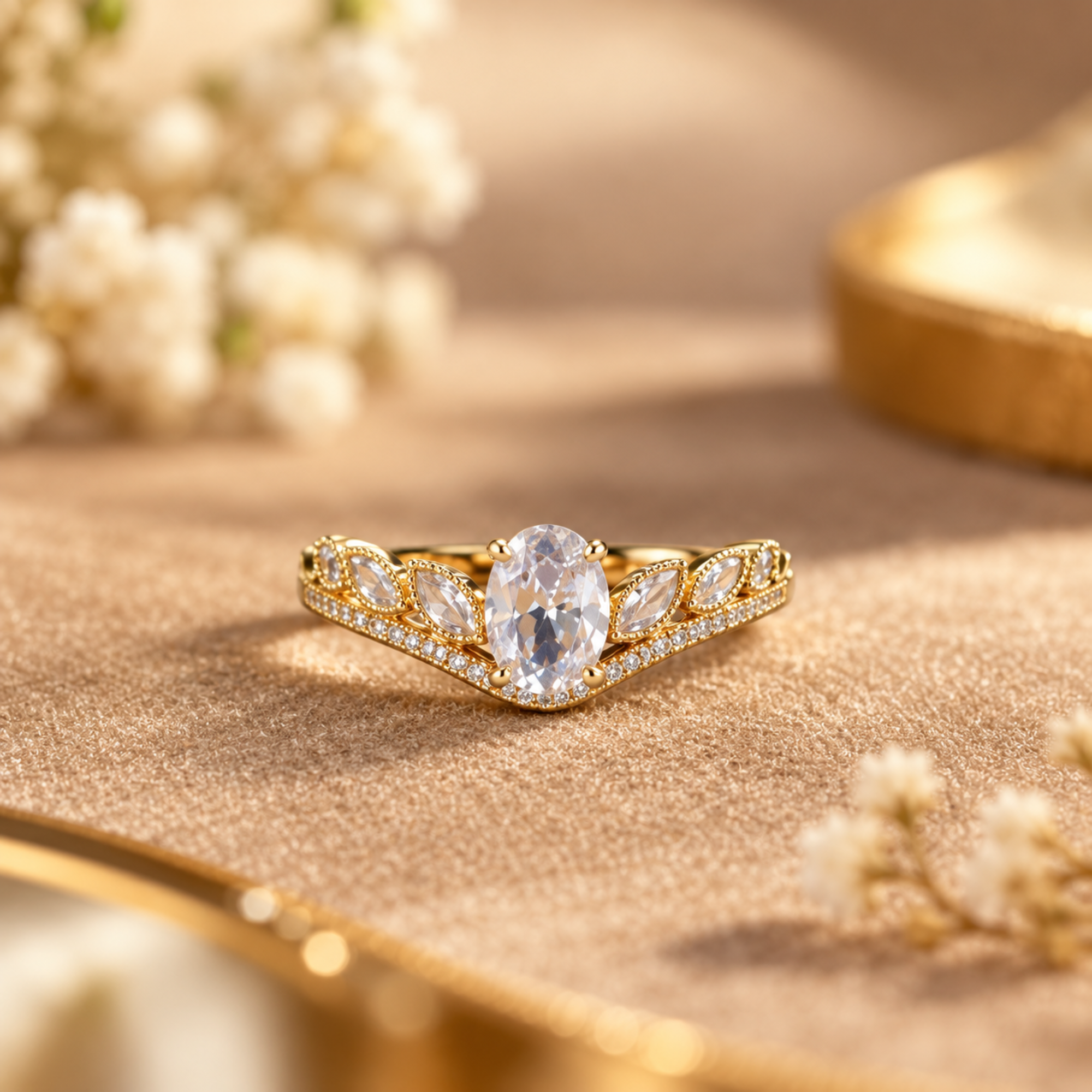 Golden Crystal Crown Ring