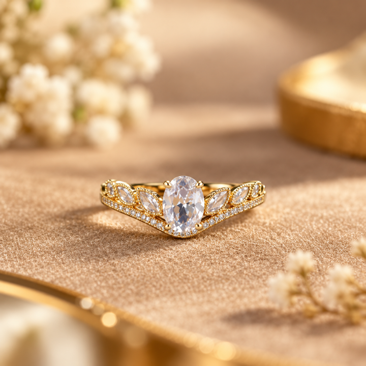 Golden Crystal Crown Ring