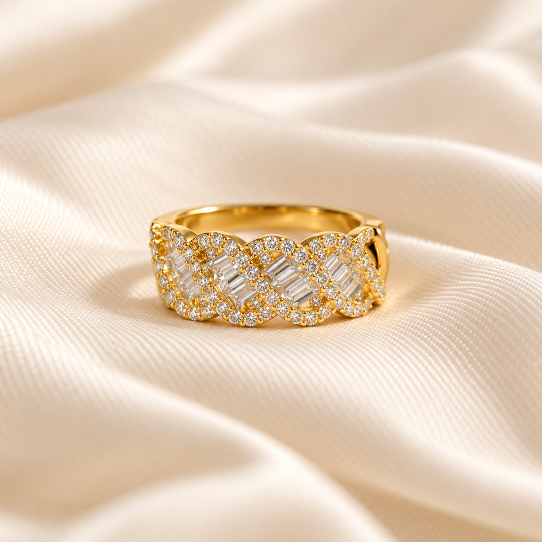Golden Crystal Wave Band Ring