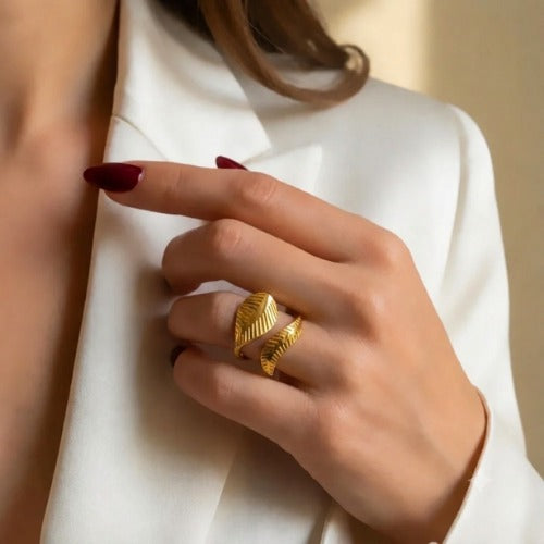 18K Gold-Plated Ribbed Wrap Ring